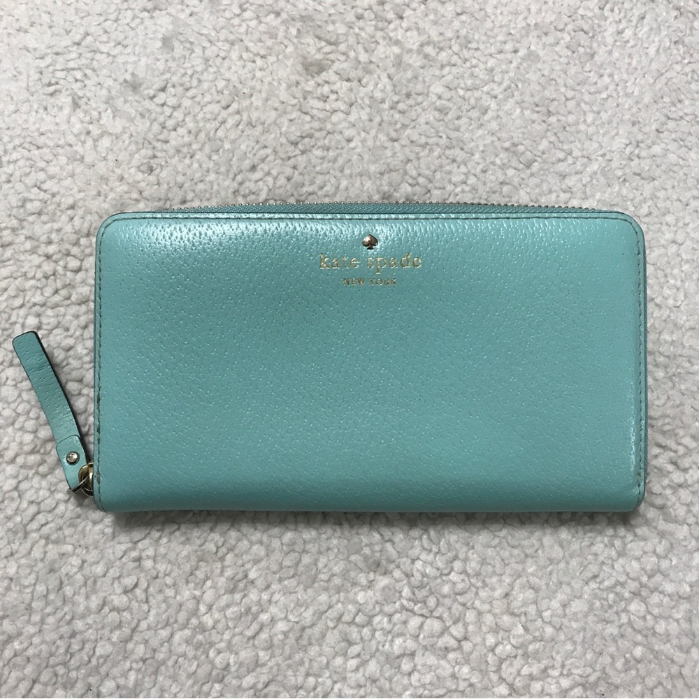 Kate Spade Leather Wallet Zip Around Light Blue Neda Grand Street Robinsegg
